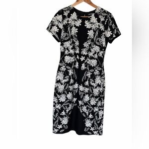 Karl Lagerfeld Womens Floral Print Sheath Dress Black and White Size 8